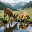 Фотоловушка в Каркаралинске сняла косулю и лису у одного водопоя